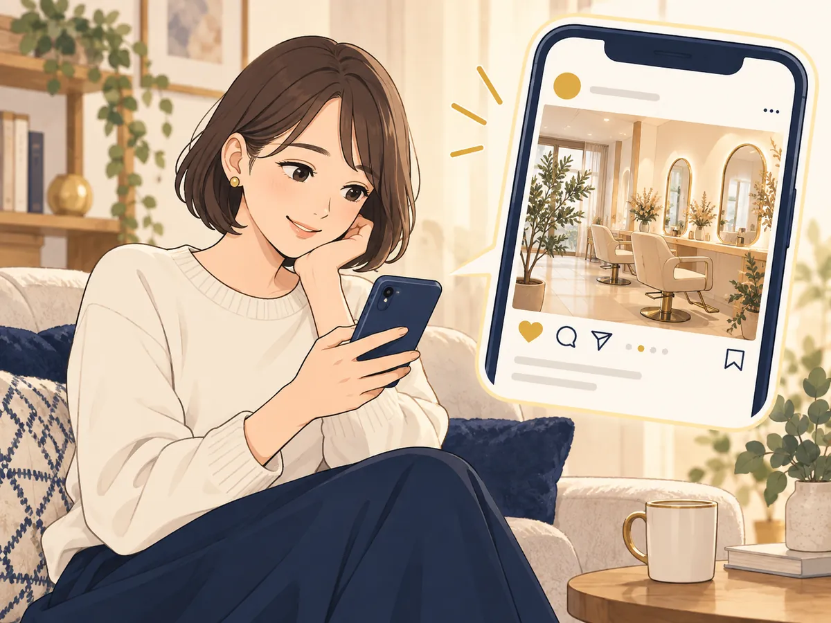 Instagramで気になるサロンを見つける女性